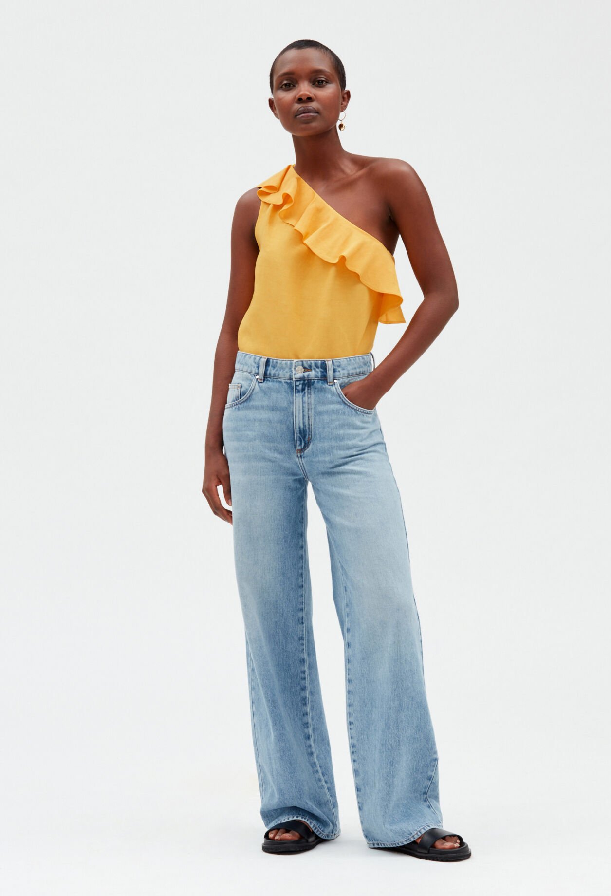 Yellow asymmetrical top on sale