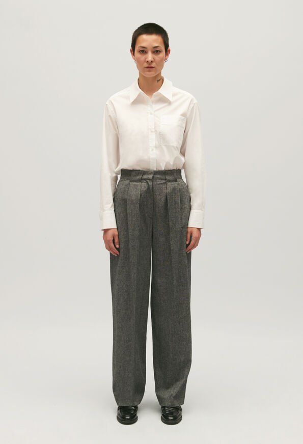 Pantalon tailleur large gris chiné | Claudie Pierlot : Jeans and Trousers color MOTTLED GREY