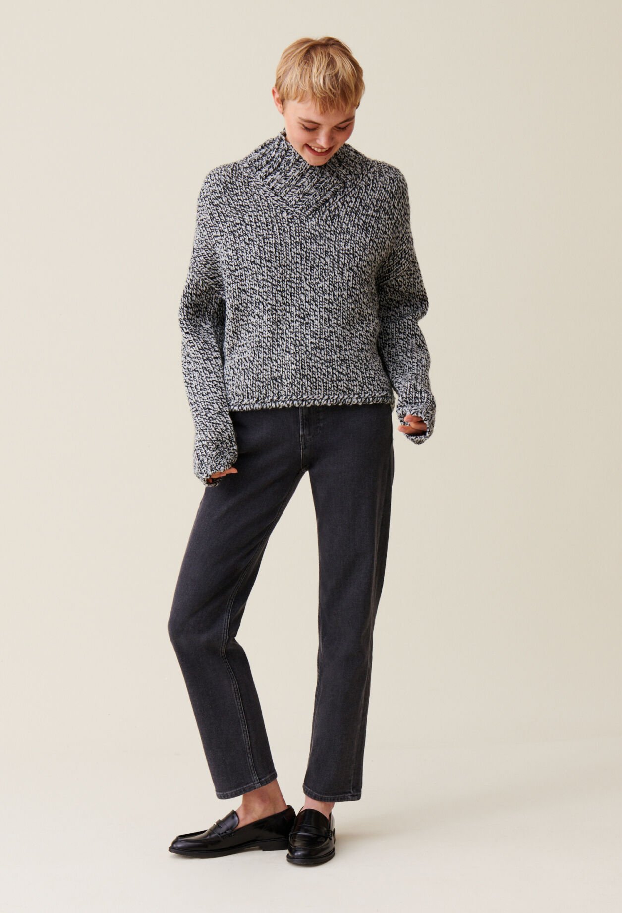 Pull grosse maille col V gris pour femme Claudie Pierlot