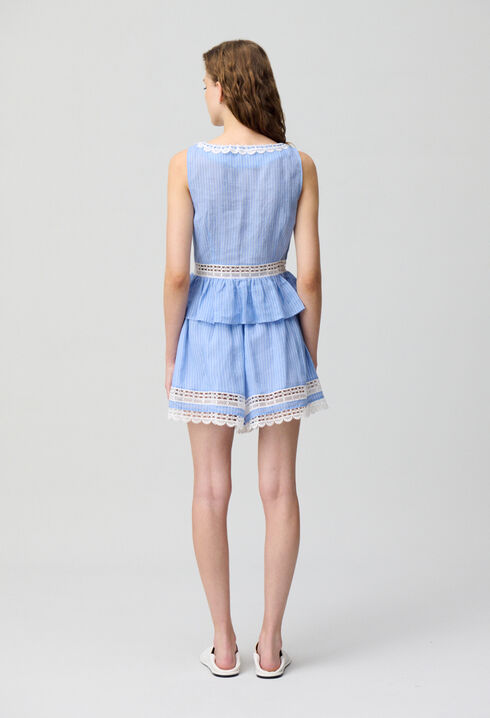 Striped Ruffle Top Lace Detailing