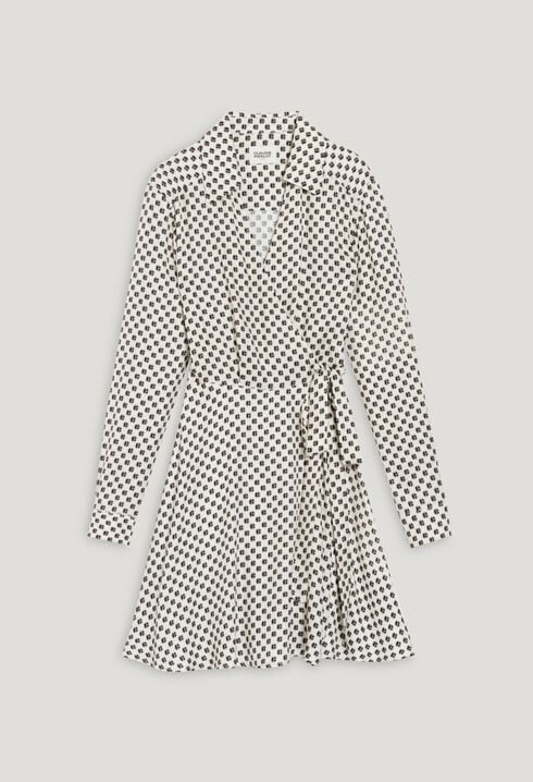 Black and white patterned wrap dress