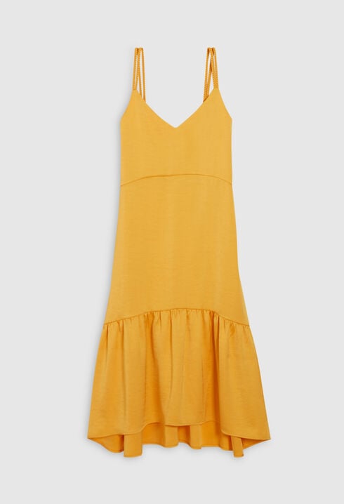 Satiny yellow midi dress