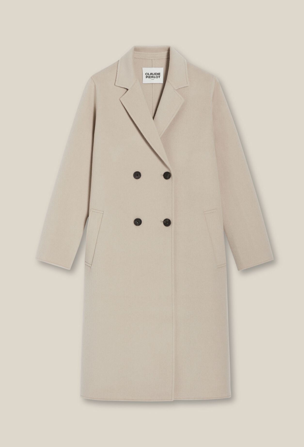 Manteau mi-long laine mélangée beige 