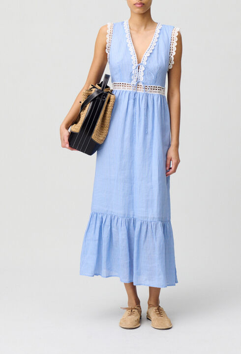 Robe longue ray&eacute;e dentelle