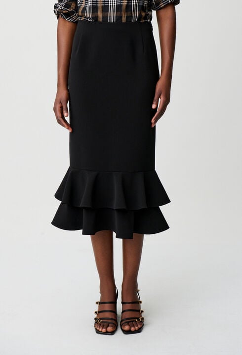 Flared ruffled midi skirt