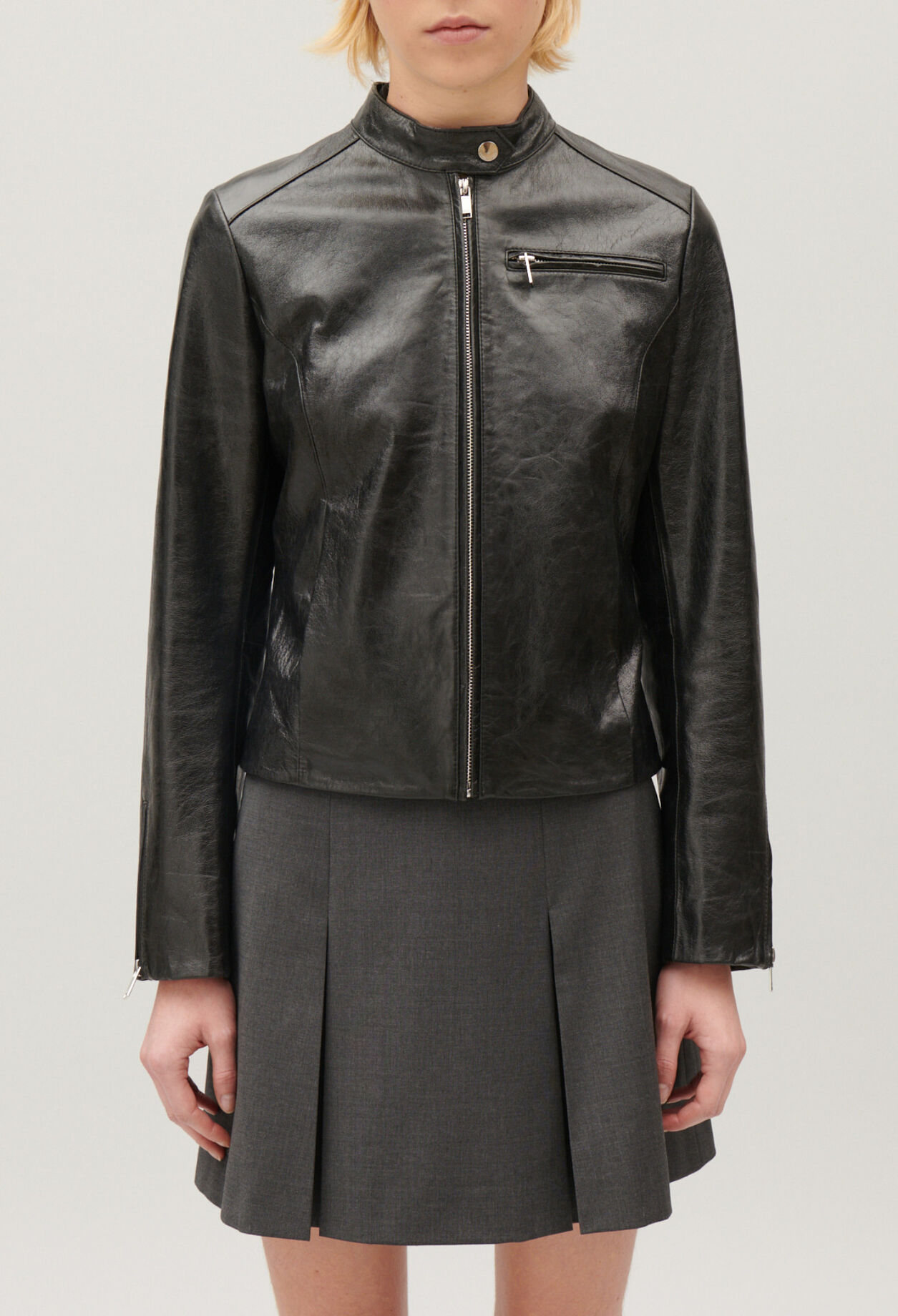 Black leather biker jacket