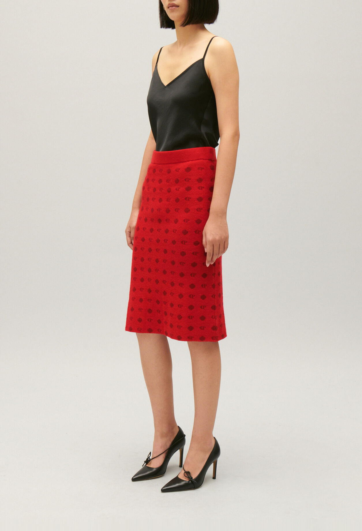 Jupe mi-longue maille rouge