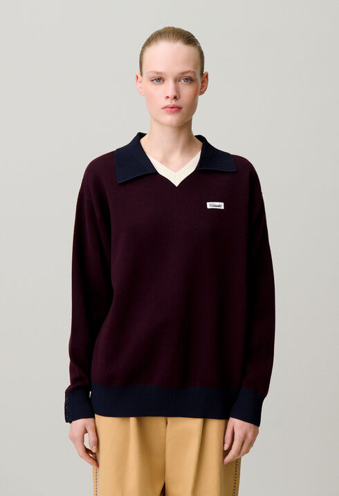 Contrast double collar knit jumper