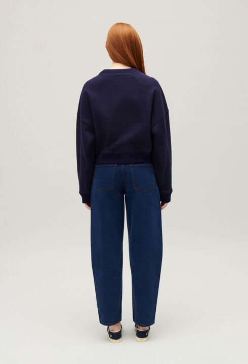 Sweatshirt broderie fleur marine
