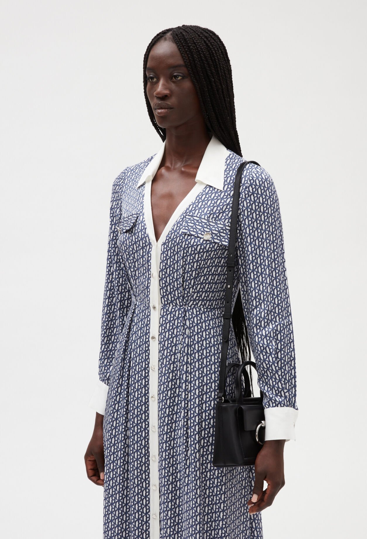 Robe midi monogramme bleue
