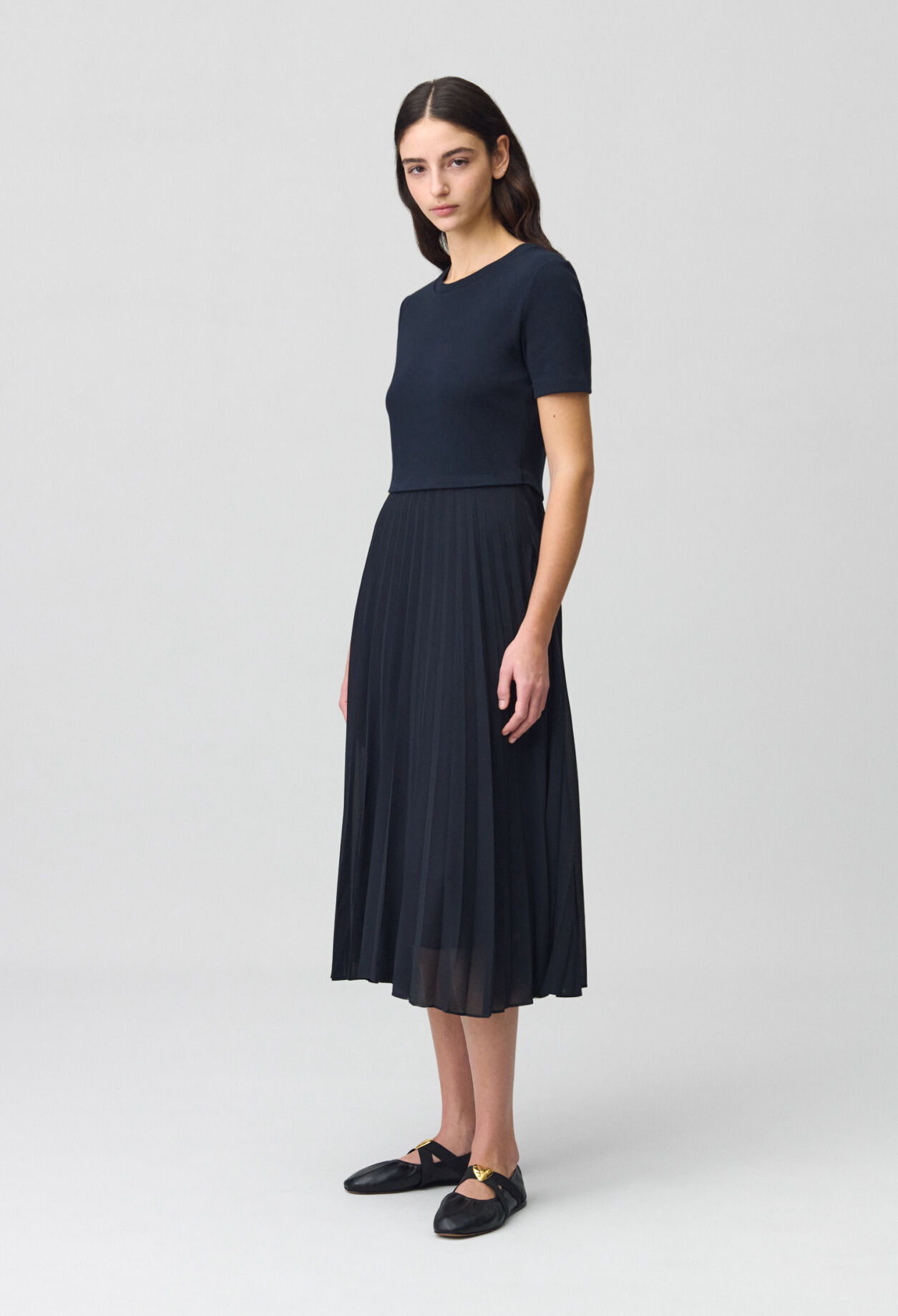 Langes Kleid Teli aus Materialmix
