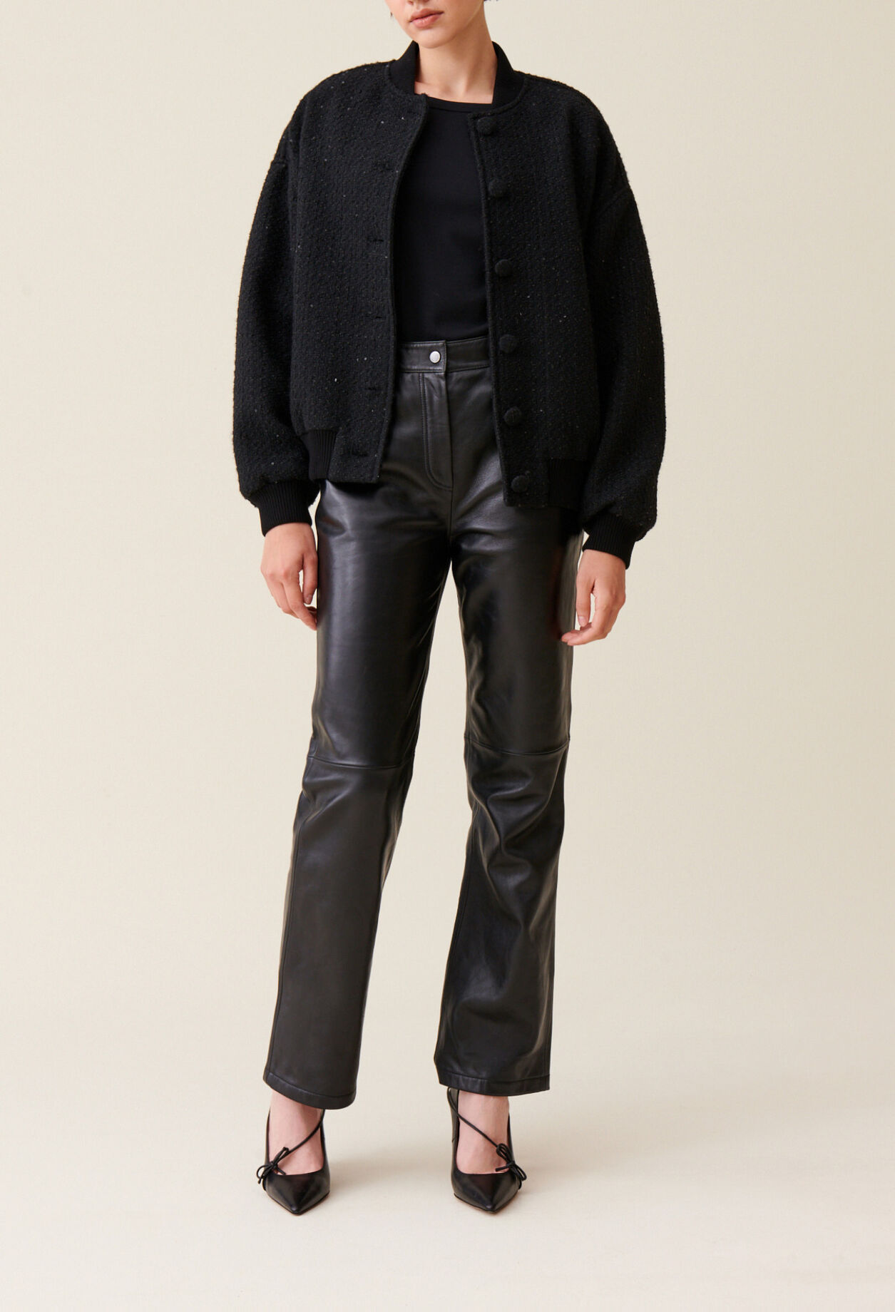 Schwarze Tweed-Bomberjacke