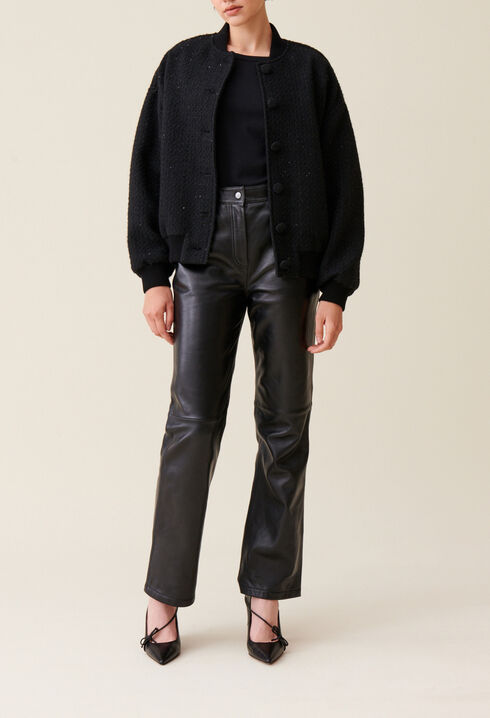 Schwarze Tweed-Bomberjacke