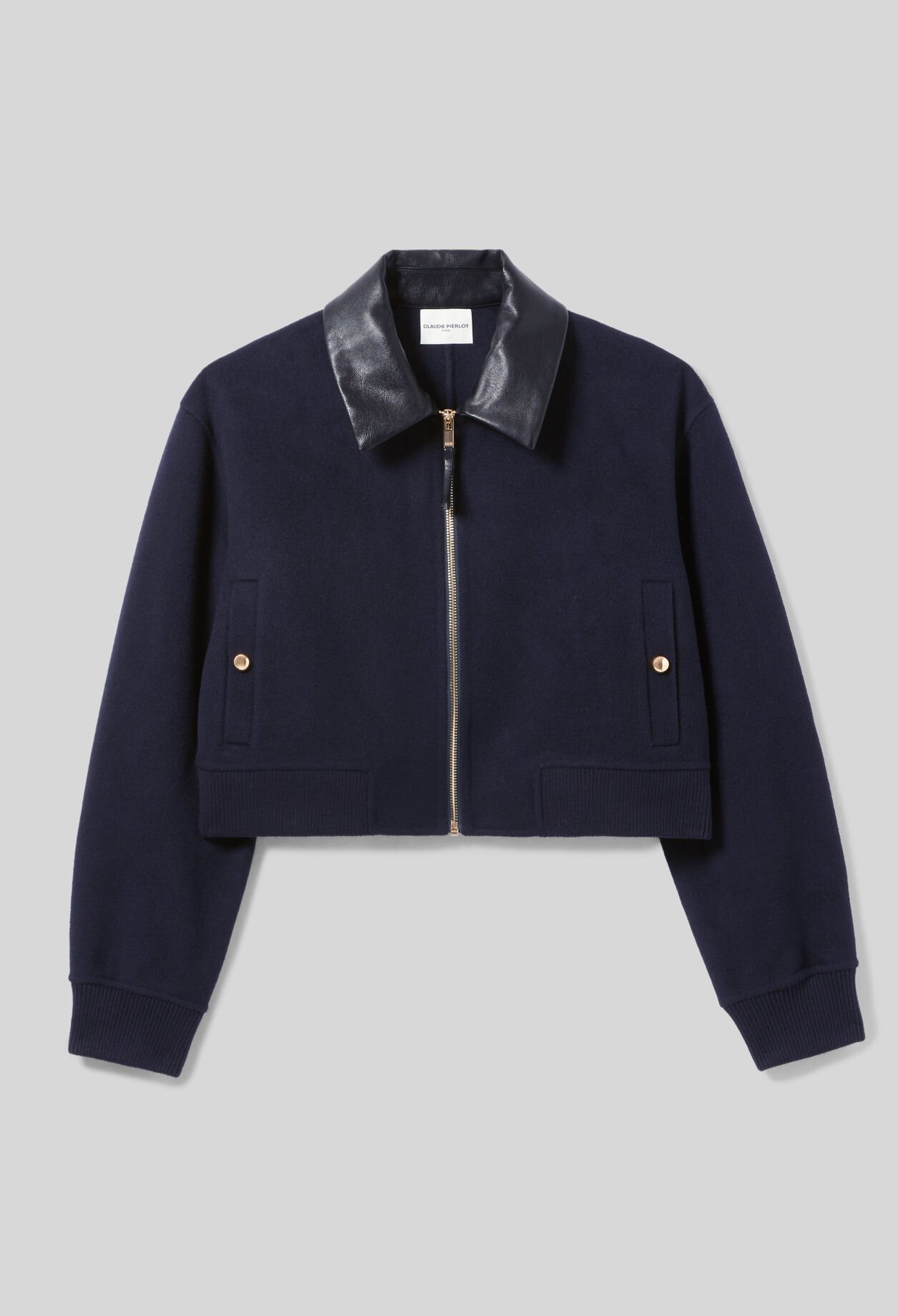 Jacke aus Wolle Kunstlederkragen