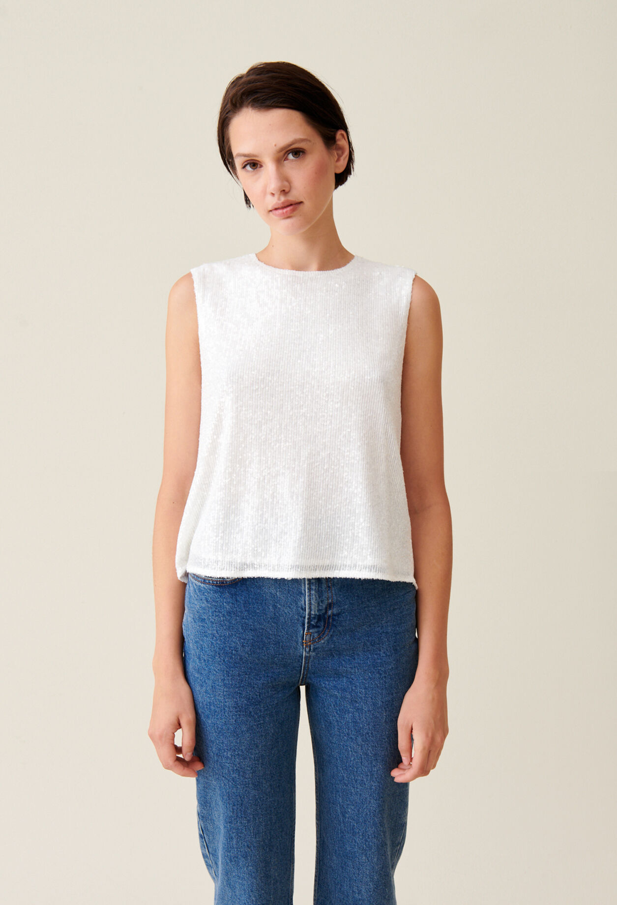 Off-white sequinned sleeveless top