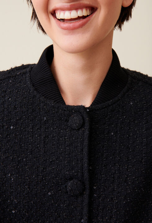 Schwarze Tweed-Bomberjacke