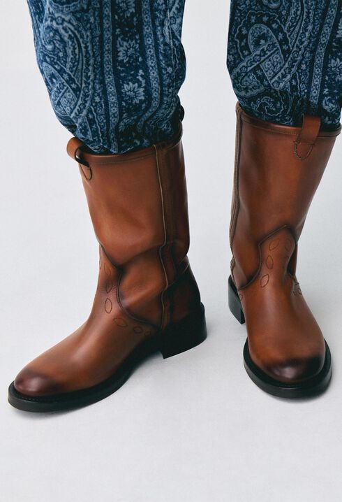 Bottines santiags cuir lisse