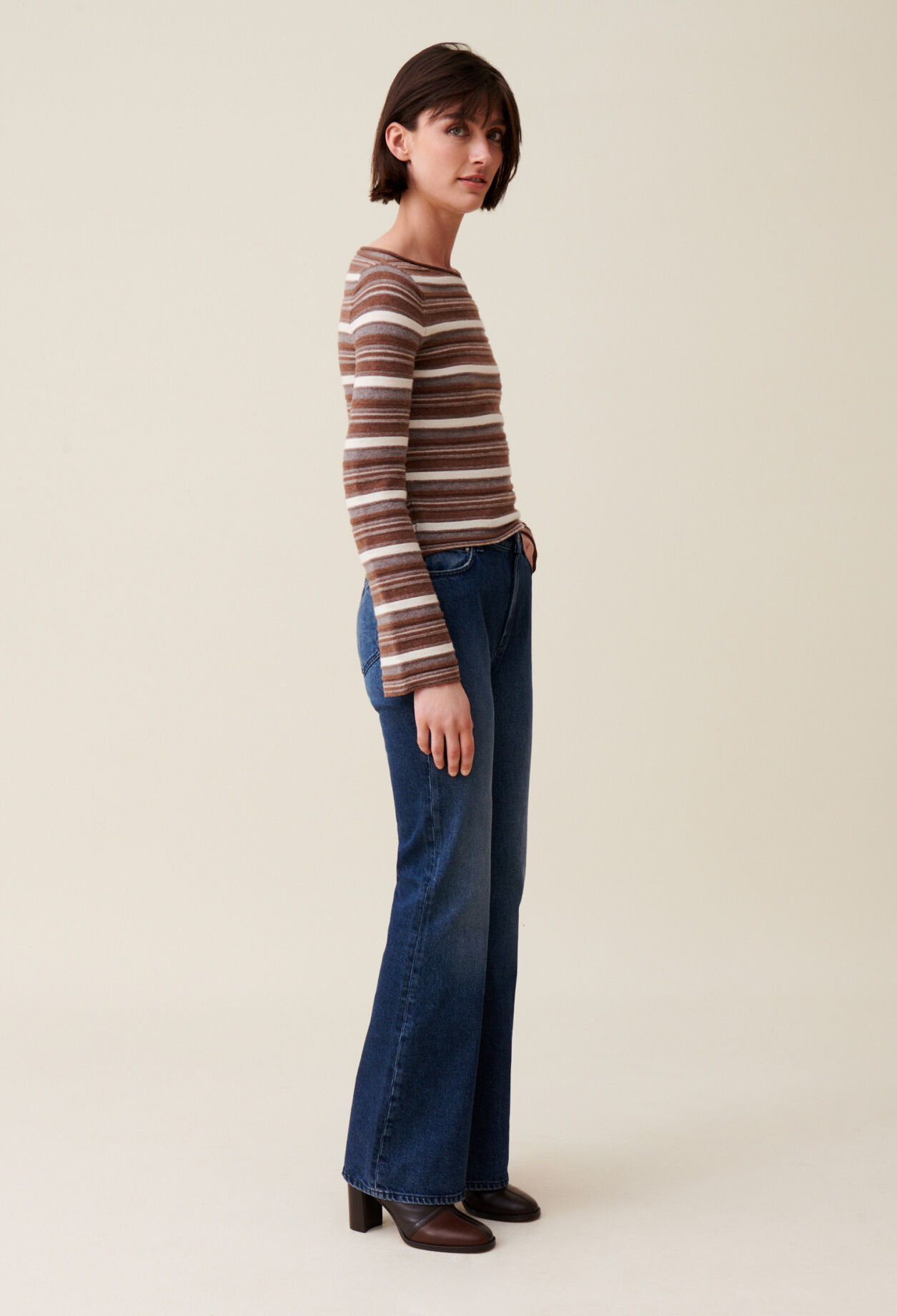 Striped flared sleeve jumper