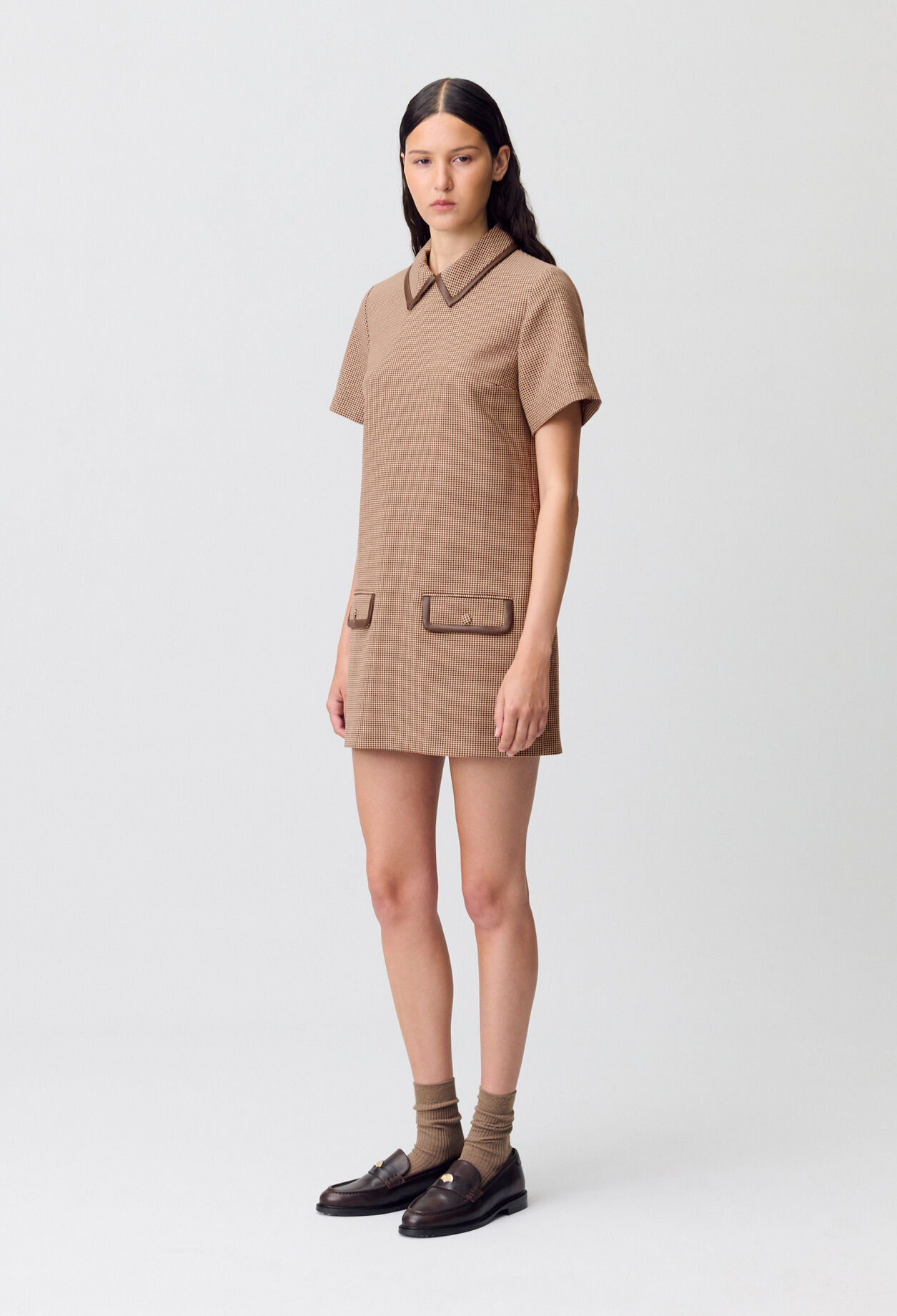 Shift dress with leather detailing