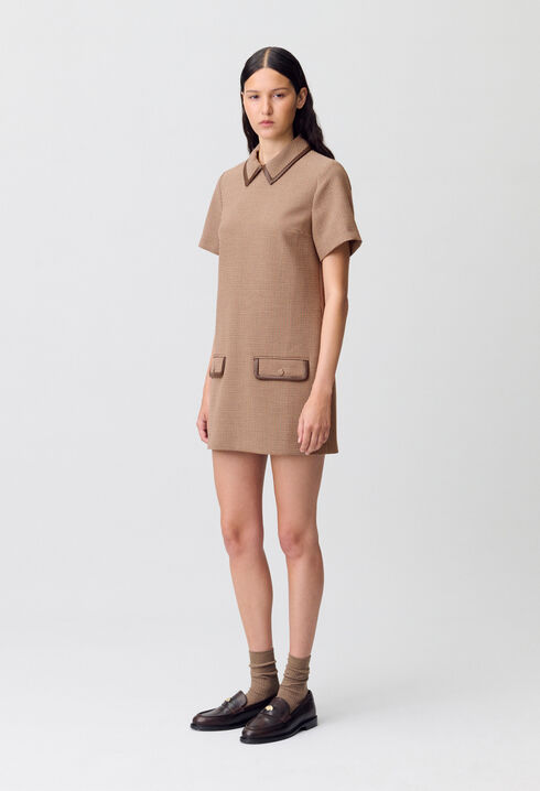 Shift dress with leather detailing