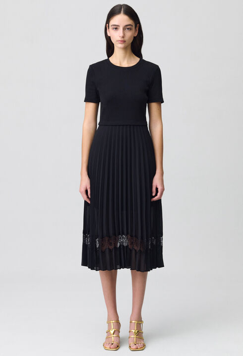 Twist black bi-material midi dress 
