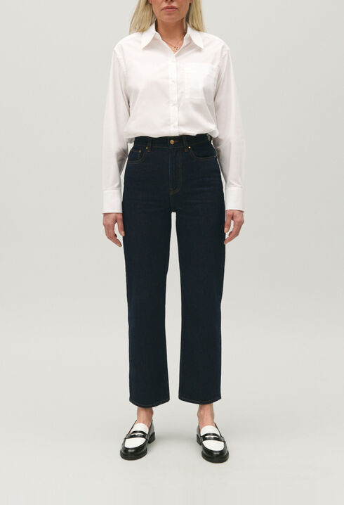 Blue raw denim jeans