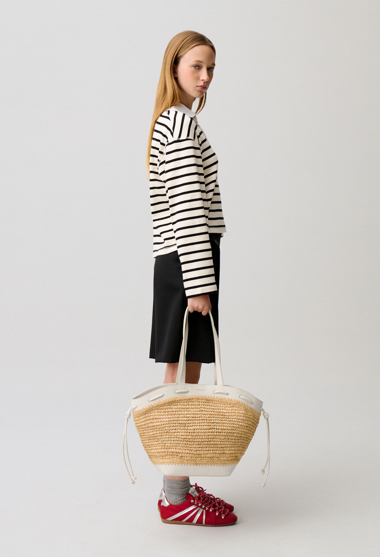 Panier raphia cuir