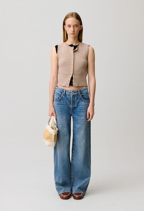 Top maille boutonn&eacute;