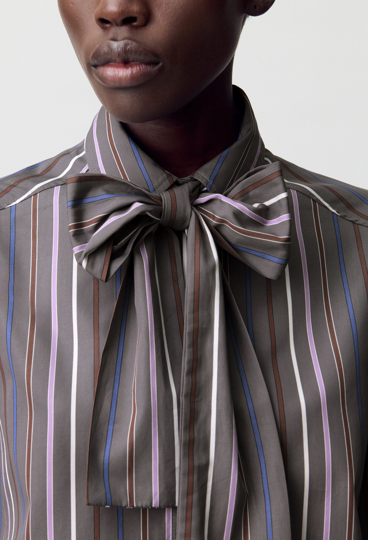 Striped Tie-Neck Blouse