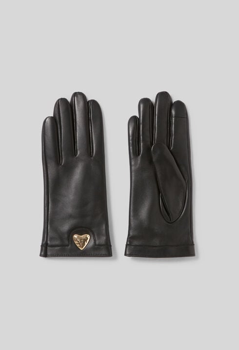 Gold heart leather gloves