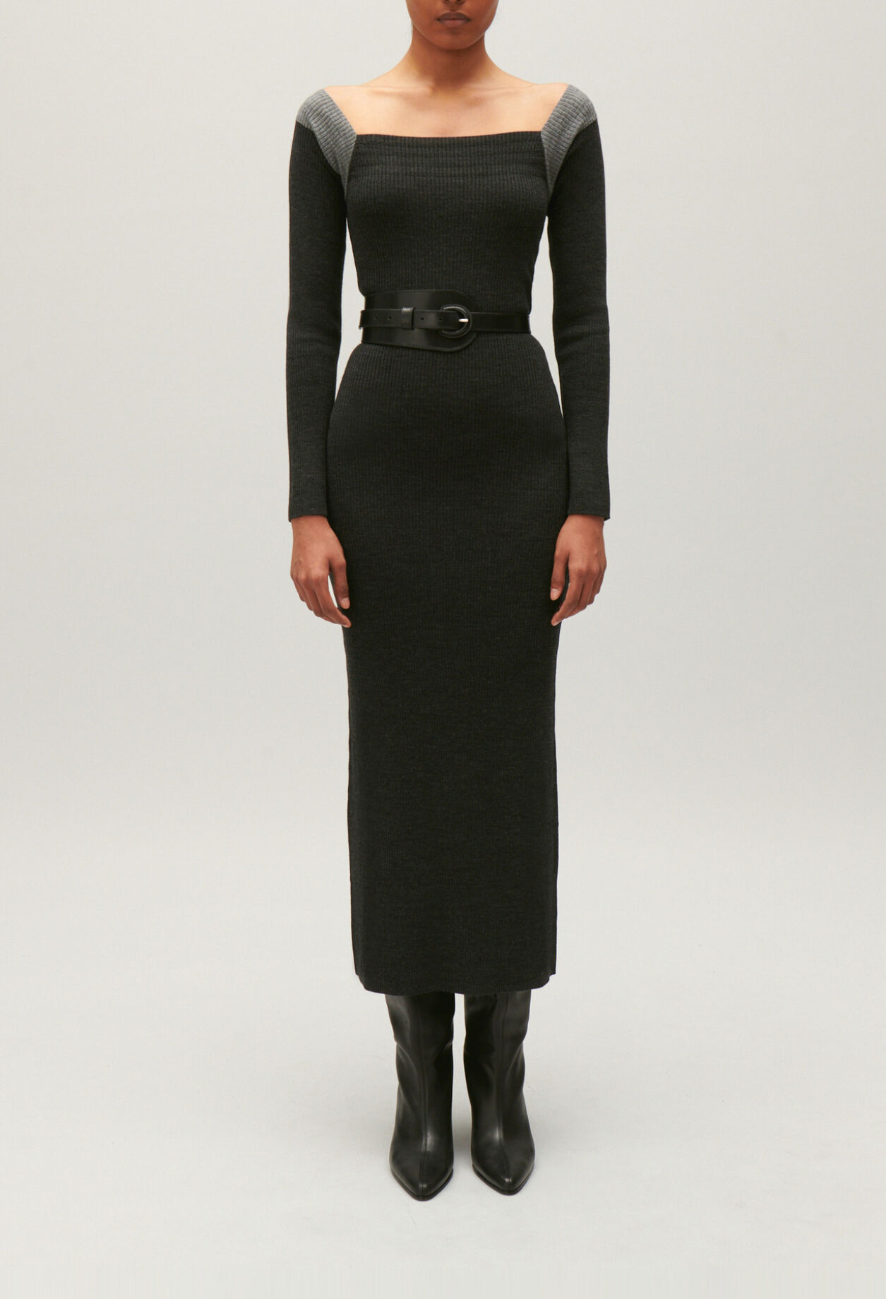 Langes Strickkleid, grau meliert