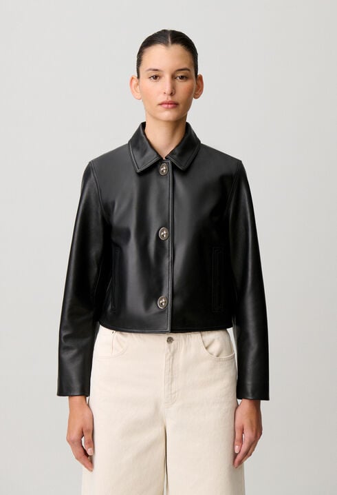 Veste courte cuir noir