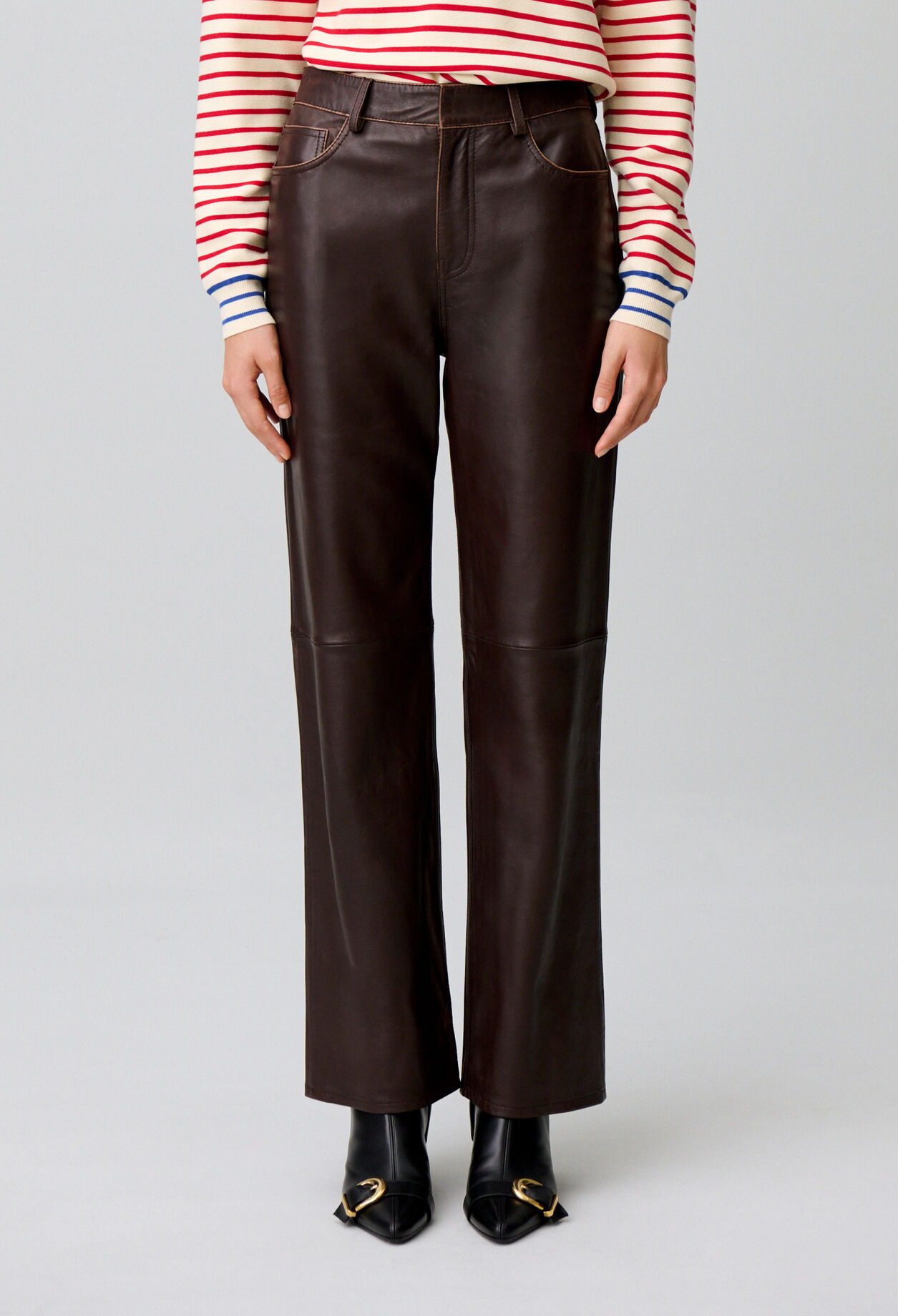 Straight leather pants gold button