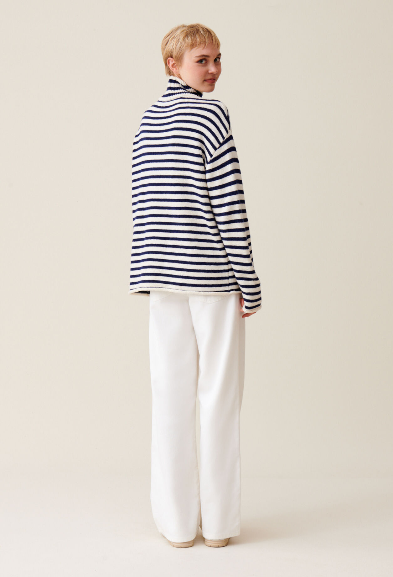 High-neck striped jumper