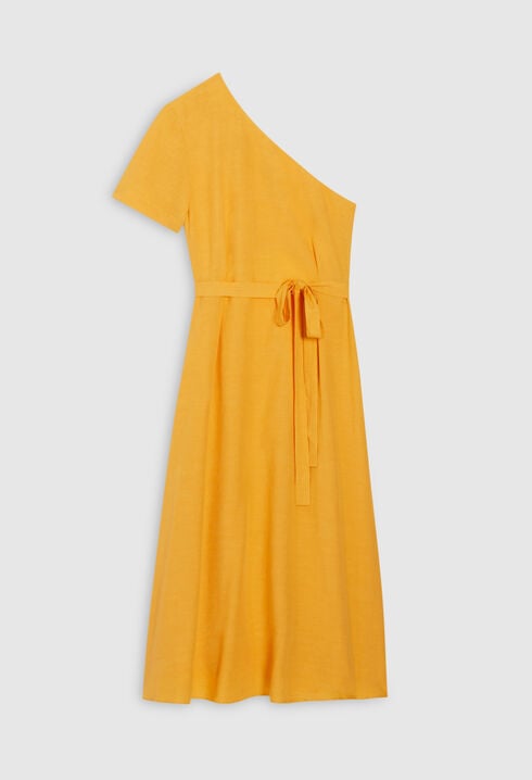 Yellow asymmetric midi dress