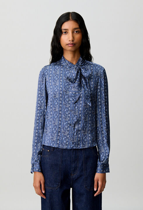 Printed pussy-bow shirt