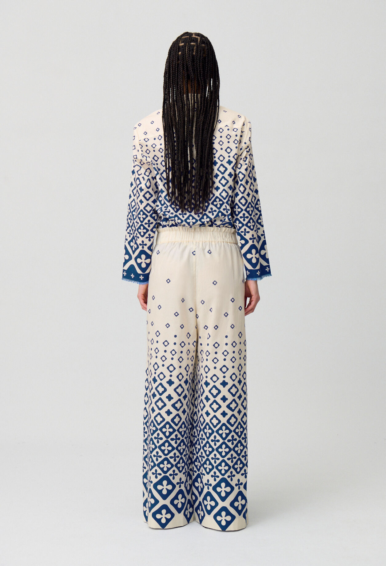 Wide-Leg Fluid Print Trousers