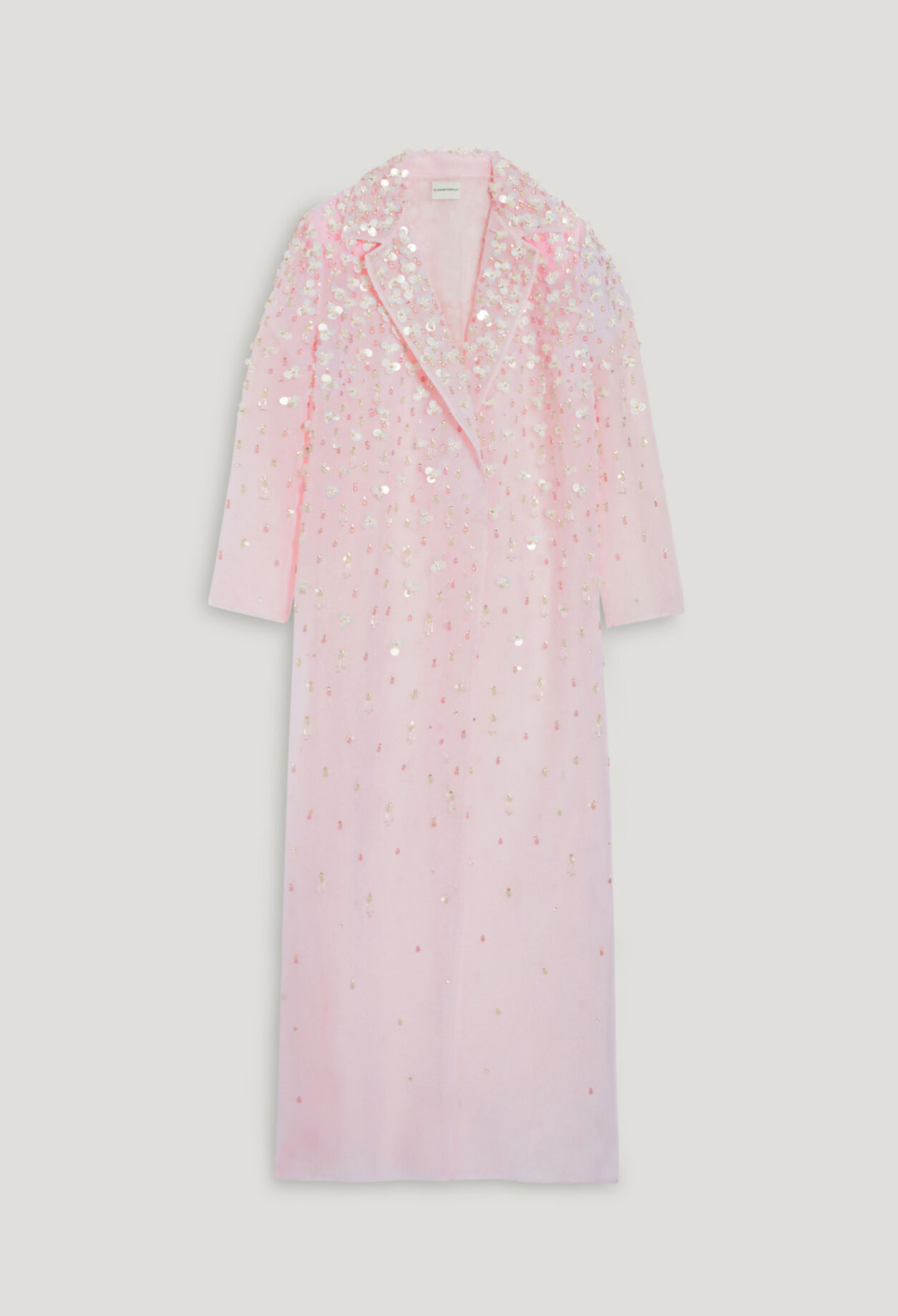 Long blush silk and sequin coat