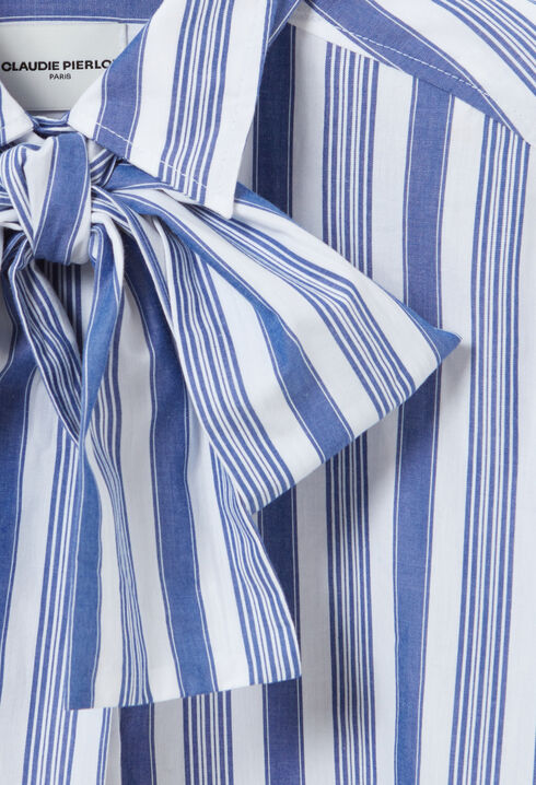 Striped shirt with bow collar