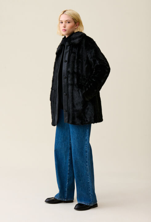 Manteau fausse fourrure noir