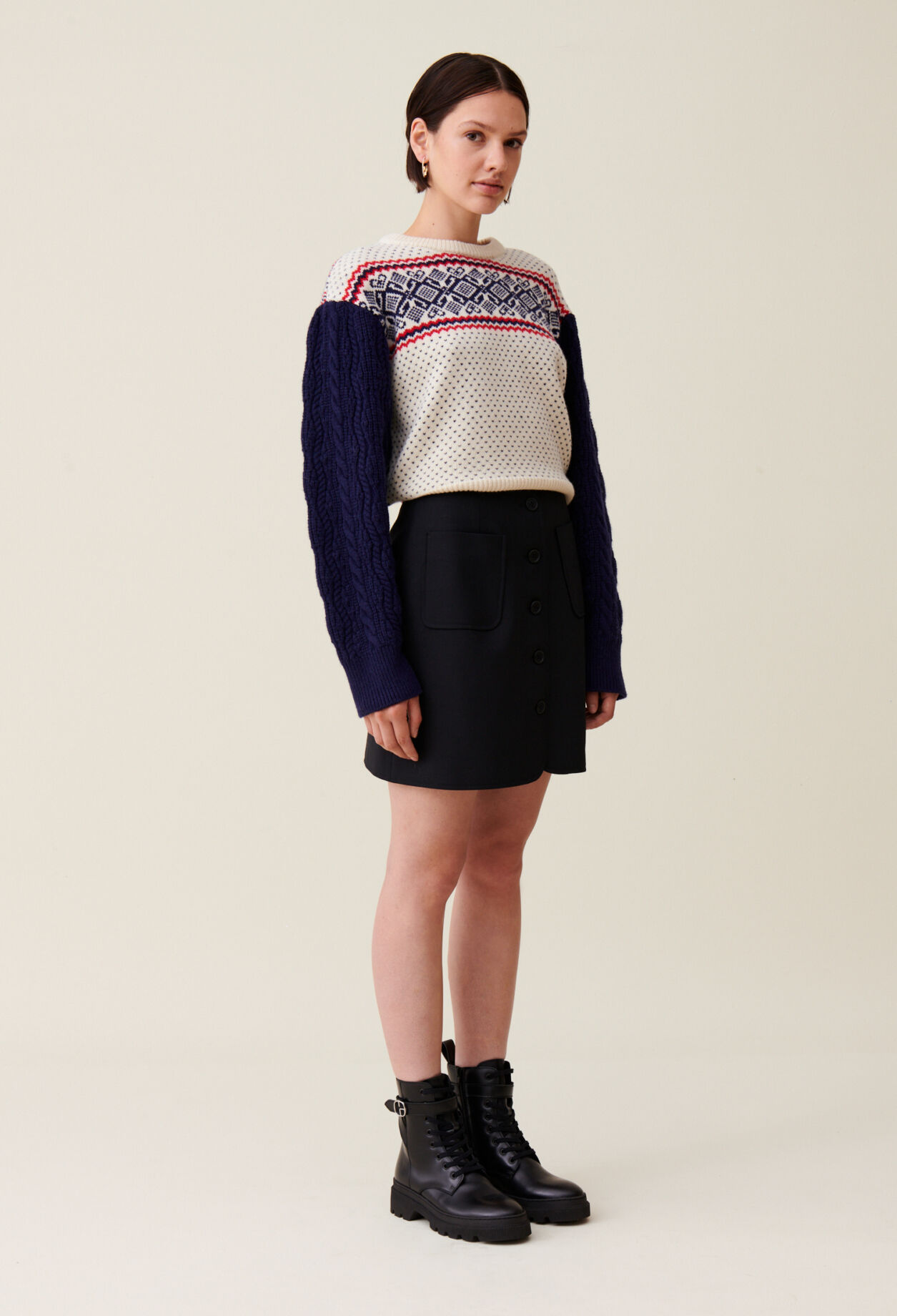 Pull maille motifs col rond
