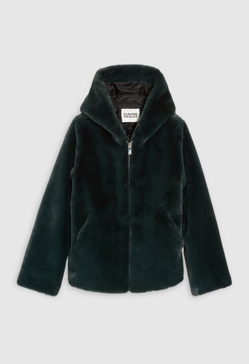 Manteau fausse fourrure à capuche