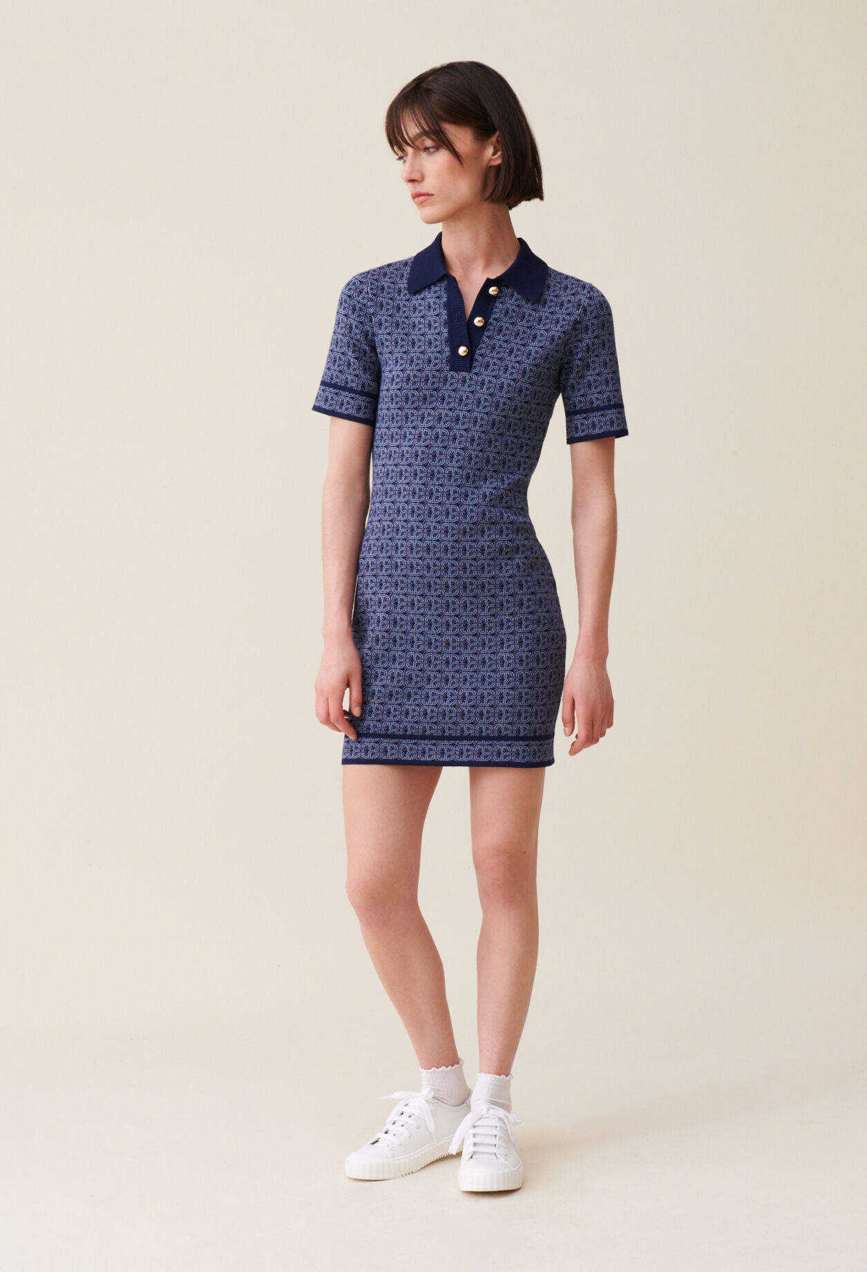 Navy monogram short dress