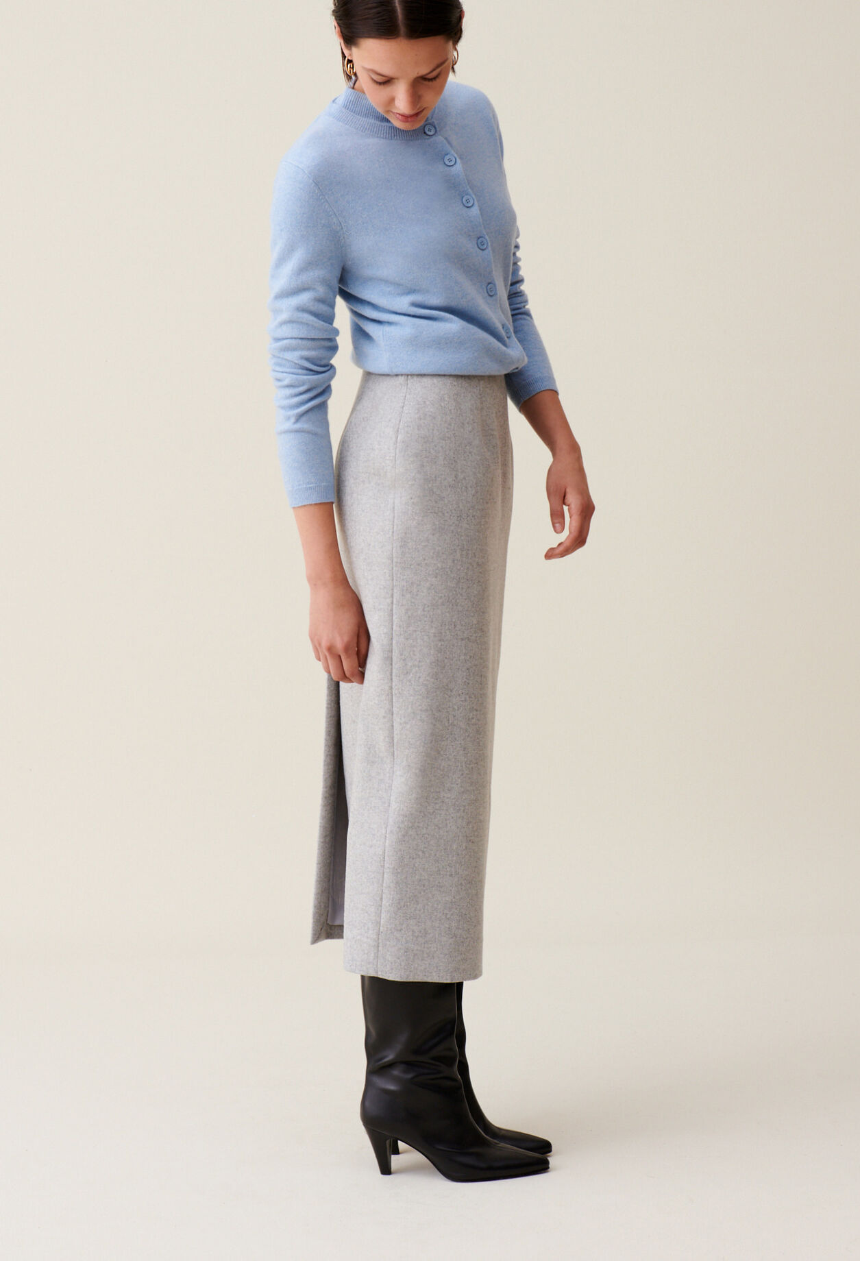 Jupe crayon taille haute gris clair
