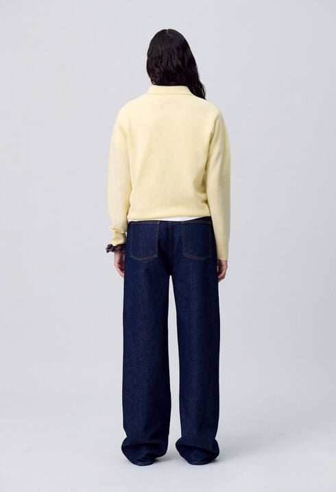 Raw denim straight-cut jeans