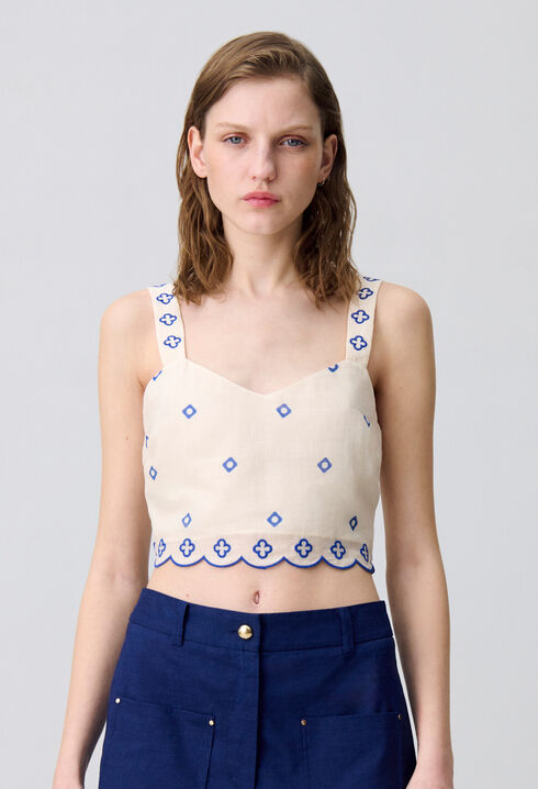 Embroidered Strap Top
