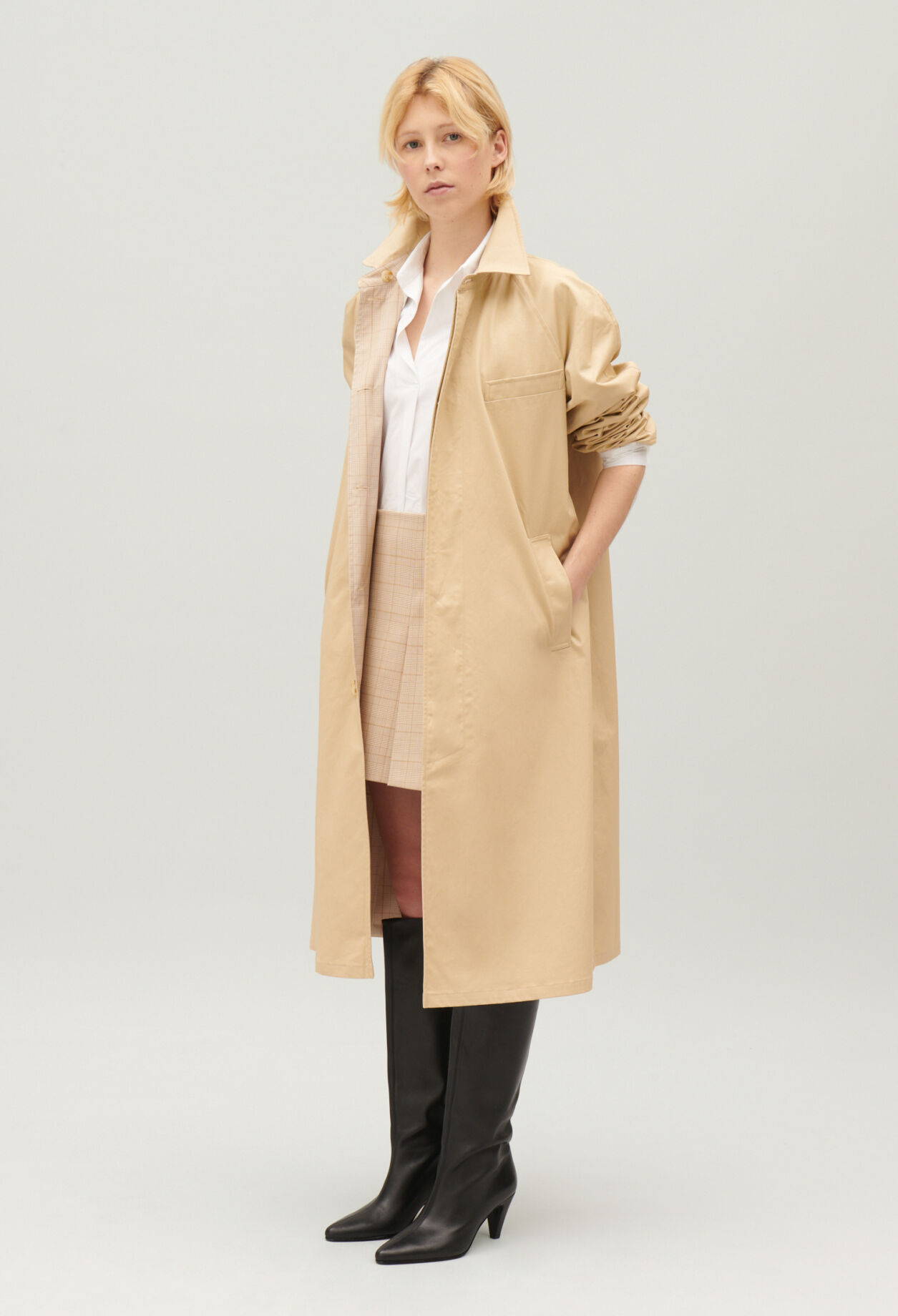Manteau réversible mi-long beige