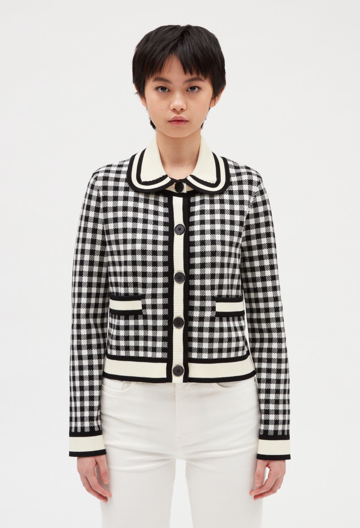Black and white checked cardigan