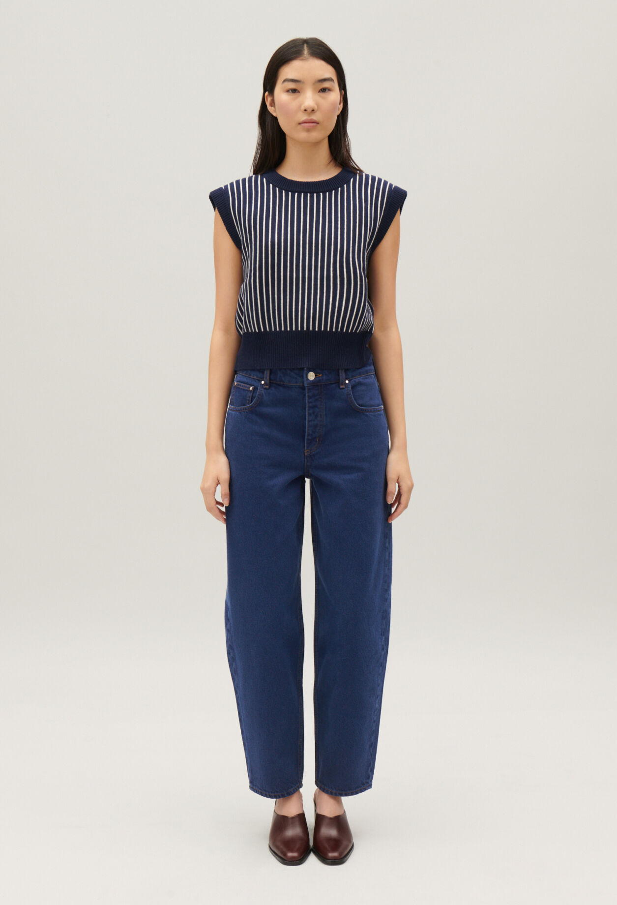 Pull sans manches maille rayée