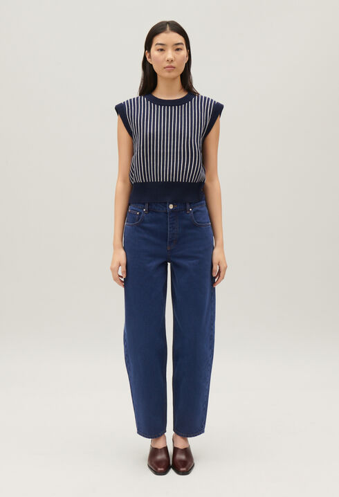 Pull sans manches maille rayée